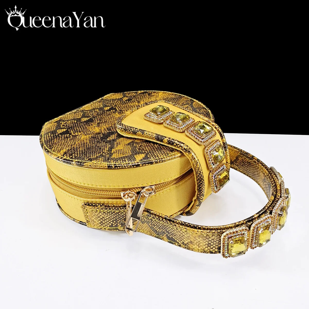 Queena Yan New Luxurious Italian Women's Party Shoes&Bag Set Elegant Golden Rhinestone  Sandals with Peep Toe High Heels Wedding