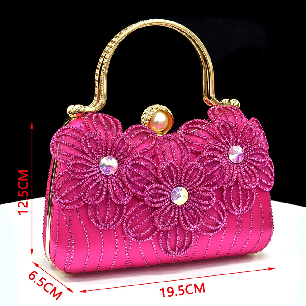 2026 New Elegant Italian Women's Black Heels with Rhinestones and Floral Accents & Matching Clutch Bag Set – Ideal for Parties