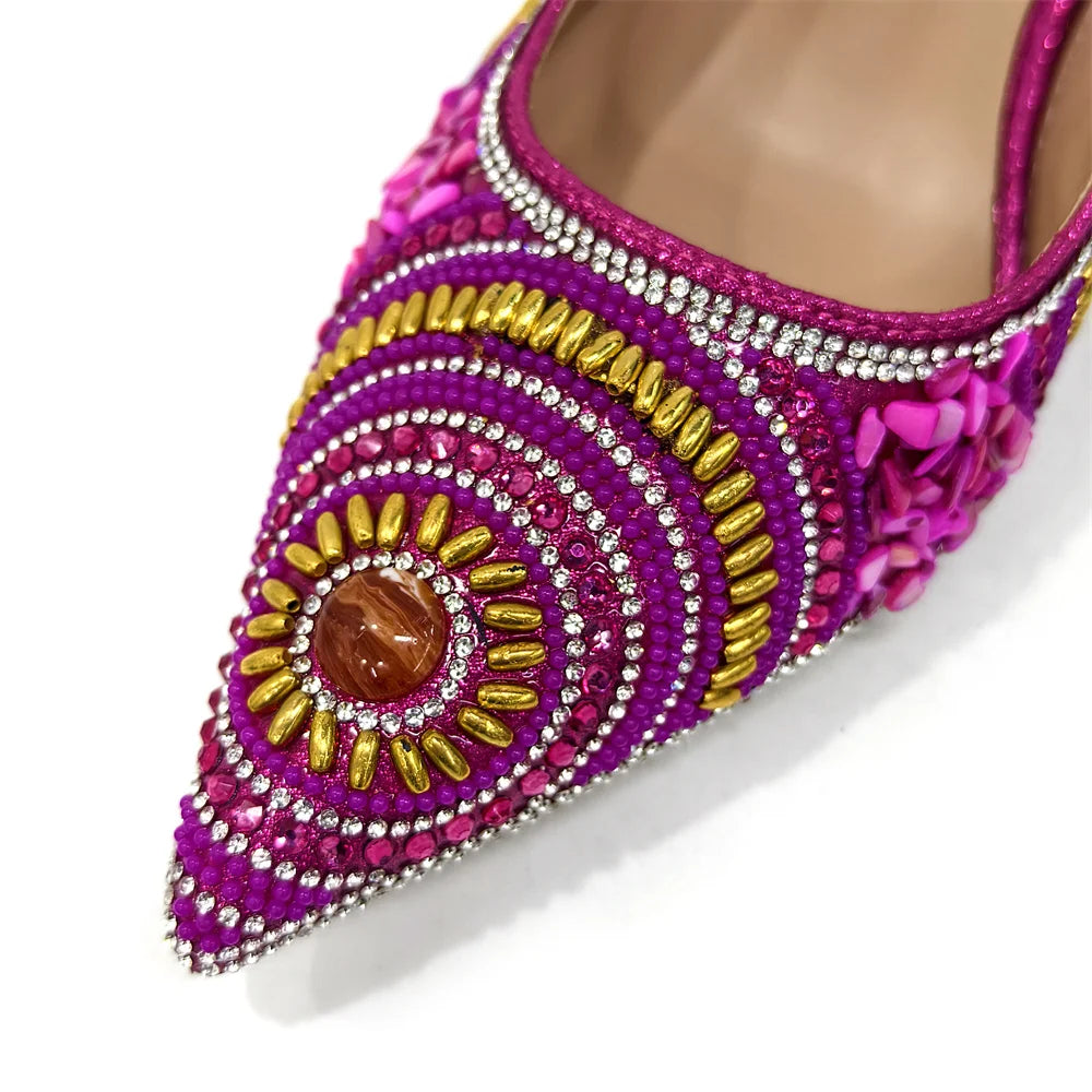 2025 Fashion Newest Arrival Orange Pointed Toe Women Sandals Shoes Matching Bag Set for Ladies Wedding Party Pump