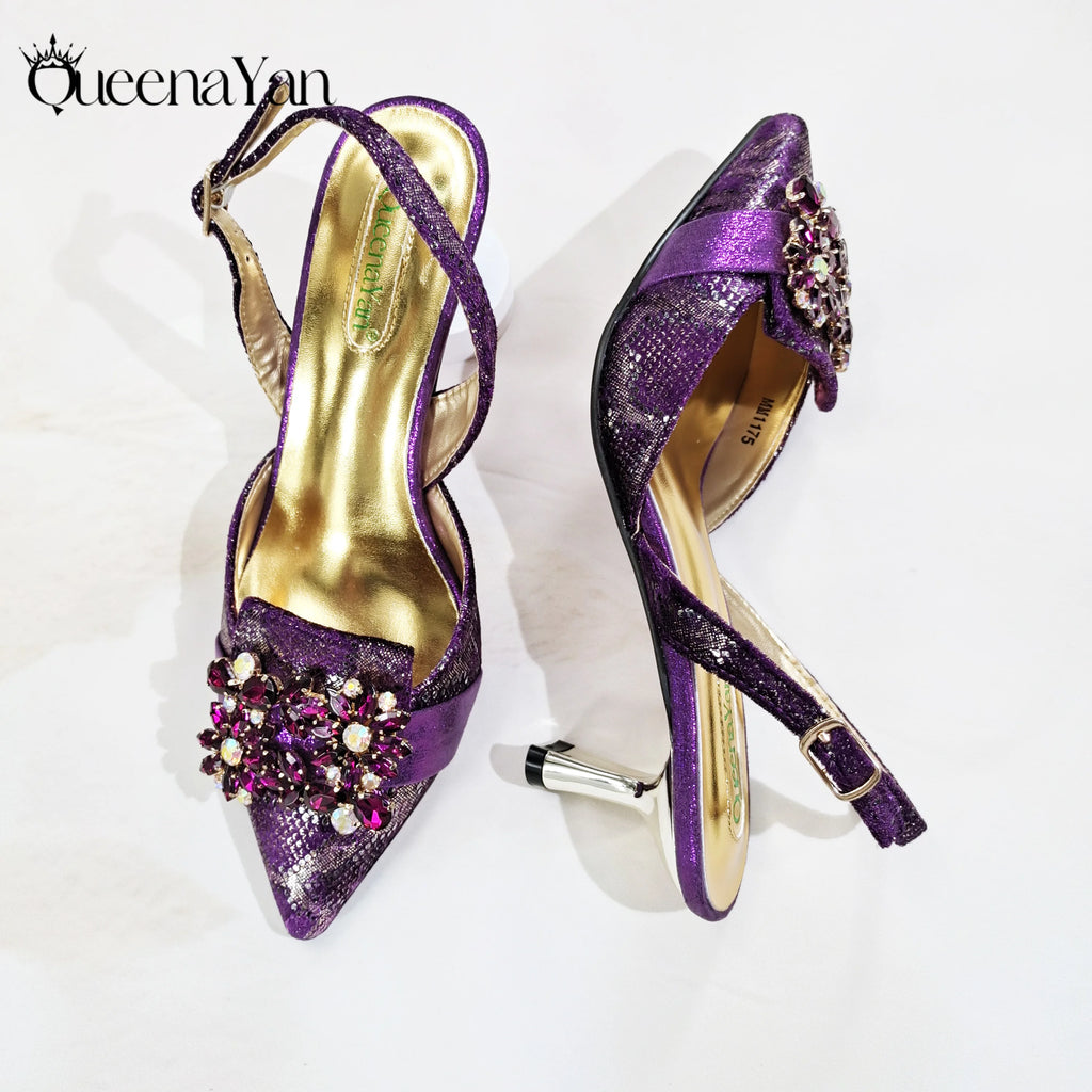Queena Yan Newest Special Synthetic Fabrics Italian Design Women's High Heel Matching Shoe and Bag Set for Weddings and Parties