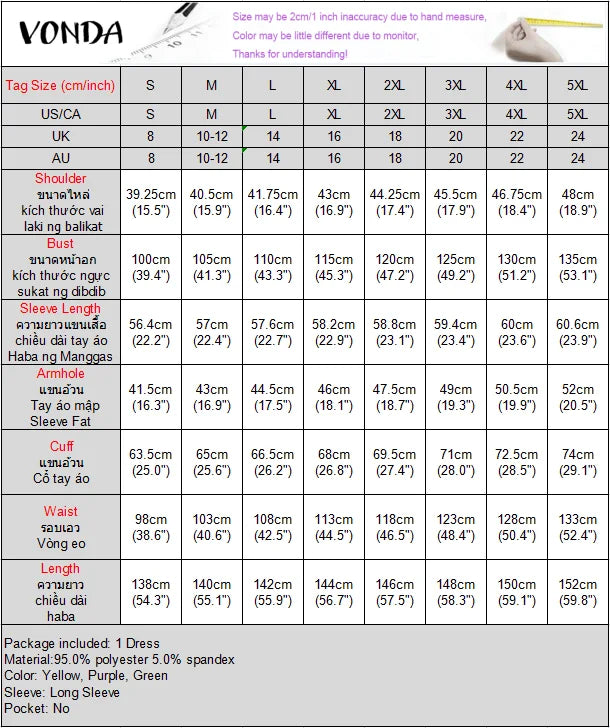 VONDA Bohemian Party Dress Elegant Women Printing Sundress Vintage Flare Long Sleeve Maxi Vestidos Oversized O-Neck Robe Femme