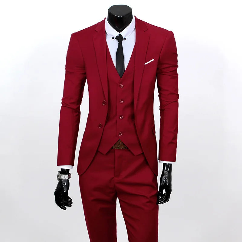 Groom Suit Men Three Piece Set British Style Slim Fit Wedding Suit Business Casual Summer