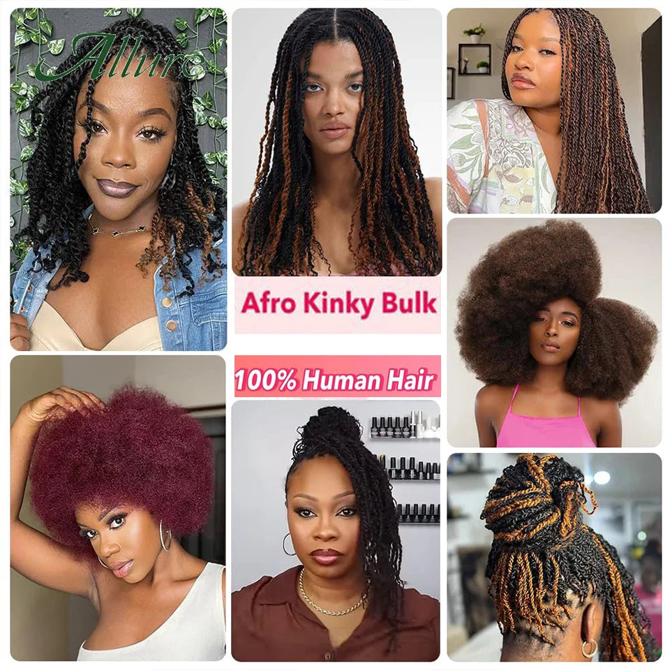 Afro Kinky Bulk QVR Human Hair For Mini Twist Braiding Loc Extensions & Crochet afro Kinky Curly bulk Hair For Dreadlocks 50g