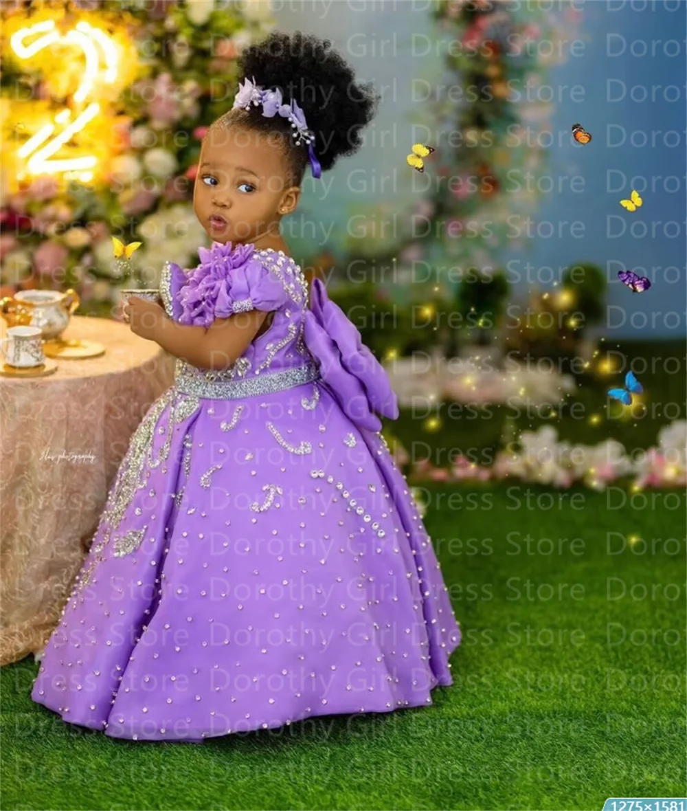 Luxury Lavender Beading Flower Girl Dresses Girls Birthday Dress gorgeous Customized Queen Baptism for Wedding Party Gowns