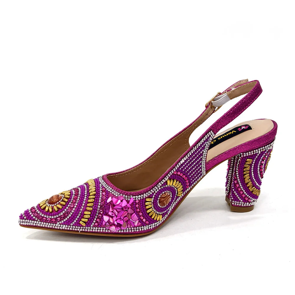 2025 Fashion Newest Arrival Orange Pointed Toe Women Sandals Shoes Matching Bag Set for Ladies Wedding Party Pump