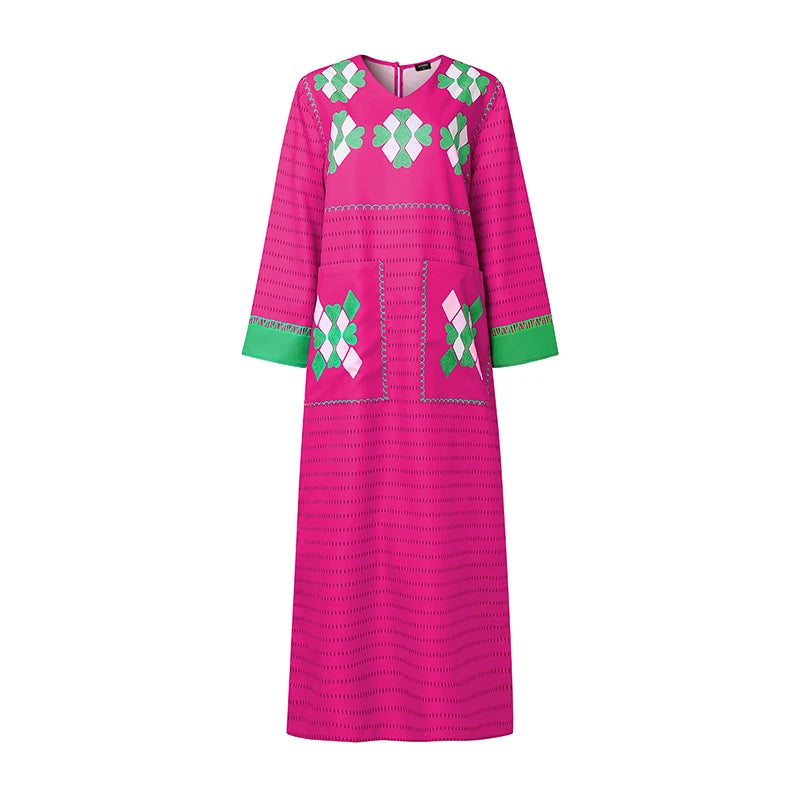 VONDA Plus Size 5XL Bohemian Women Long Sleeve Maxi Dresses 2026 Autumn V-Neck Casual Loose Print Party Vestidos Vintage Robe
