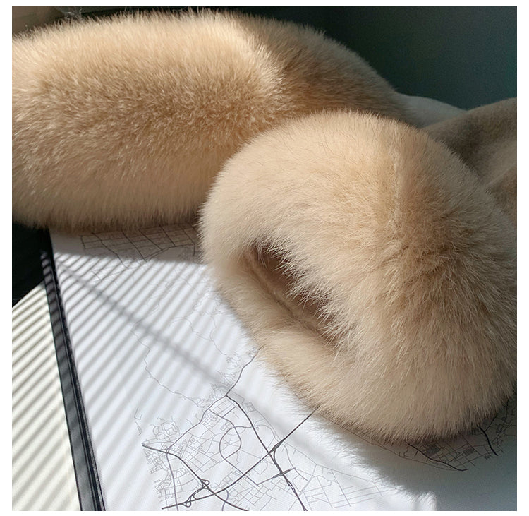 2024 New Oversize Ladies Outerwear Real Fur Coat Winter Jacket Women Natural Fox Fur Collar Cuffs Hood Cashmere Wool Woolen