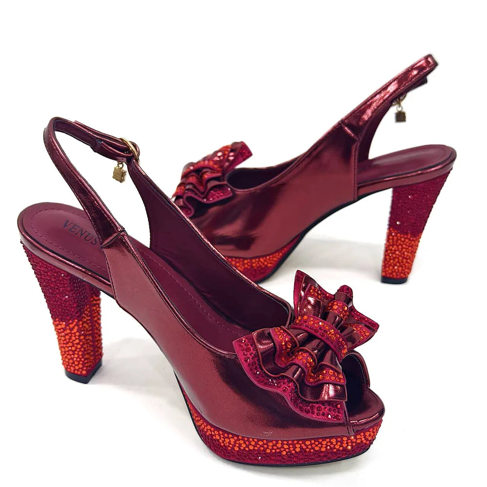 2024 Lastest Italian Design Fashion Style Ladies Shoes With Matching Bag Set 2024 Nigerian Shoes and Bag Set in Wine Color
