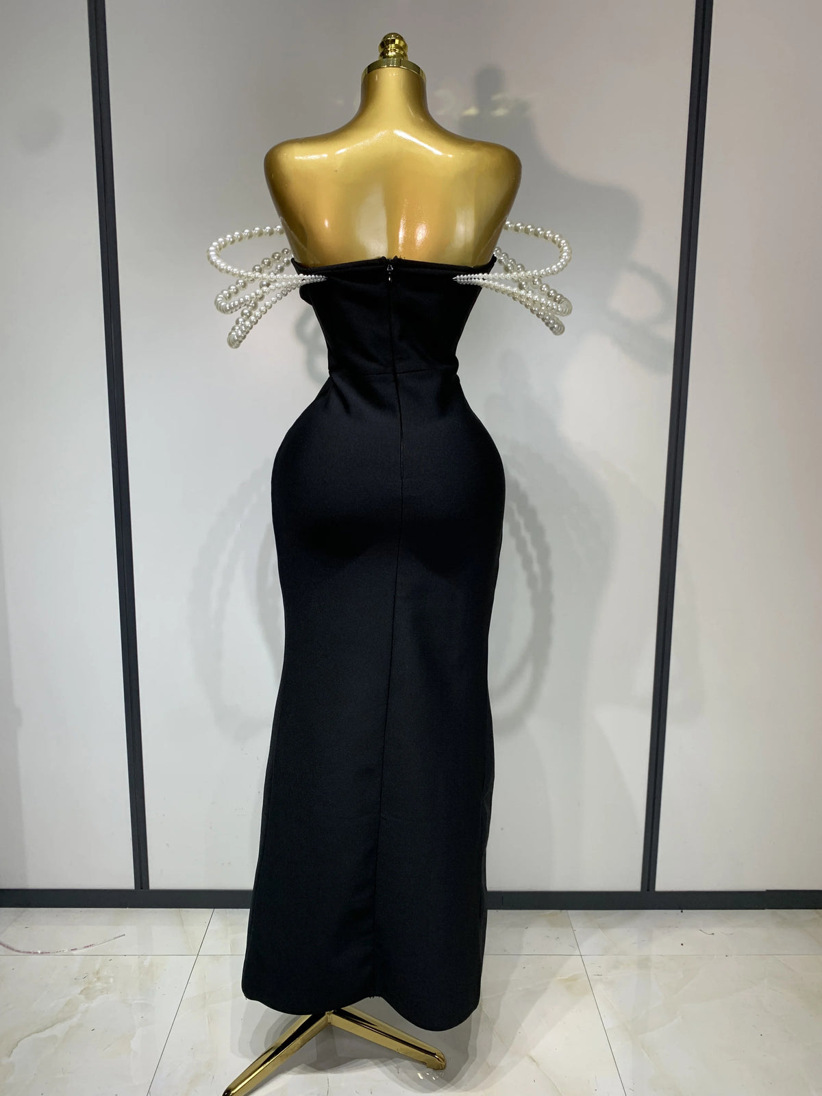 Women Luxury Designer Pearls V Neck Maxi Long Bandage Bodycon Dress Celebrity Evening Party Birthday Gowns Singer Stage Costumes