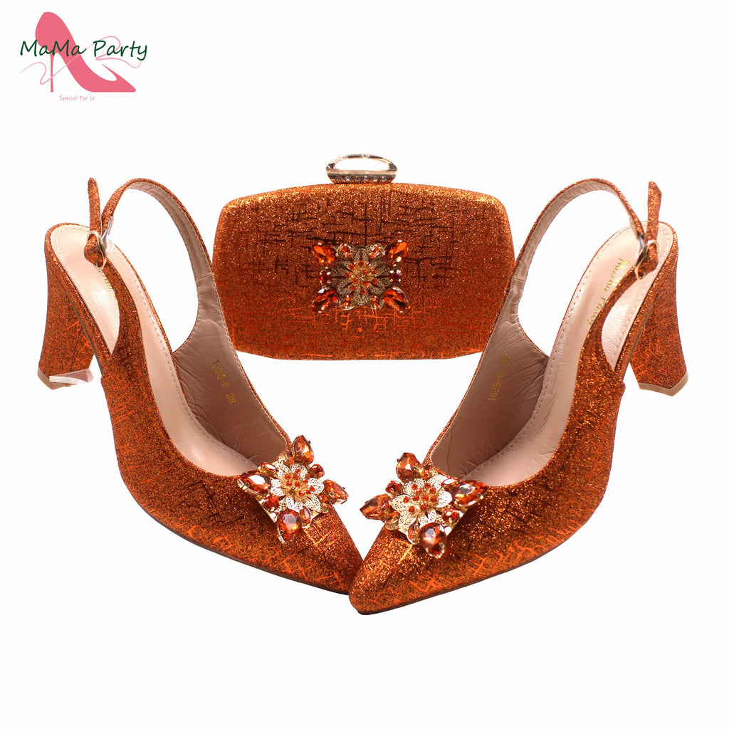 Nigerian Women Shoes and Bag Set in Gold Color High Quality New Arrivals Classics Style for Garden Party