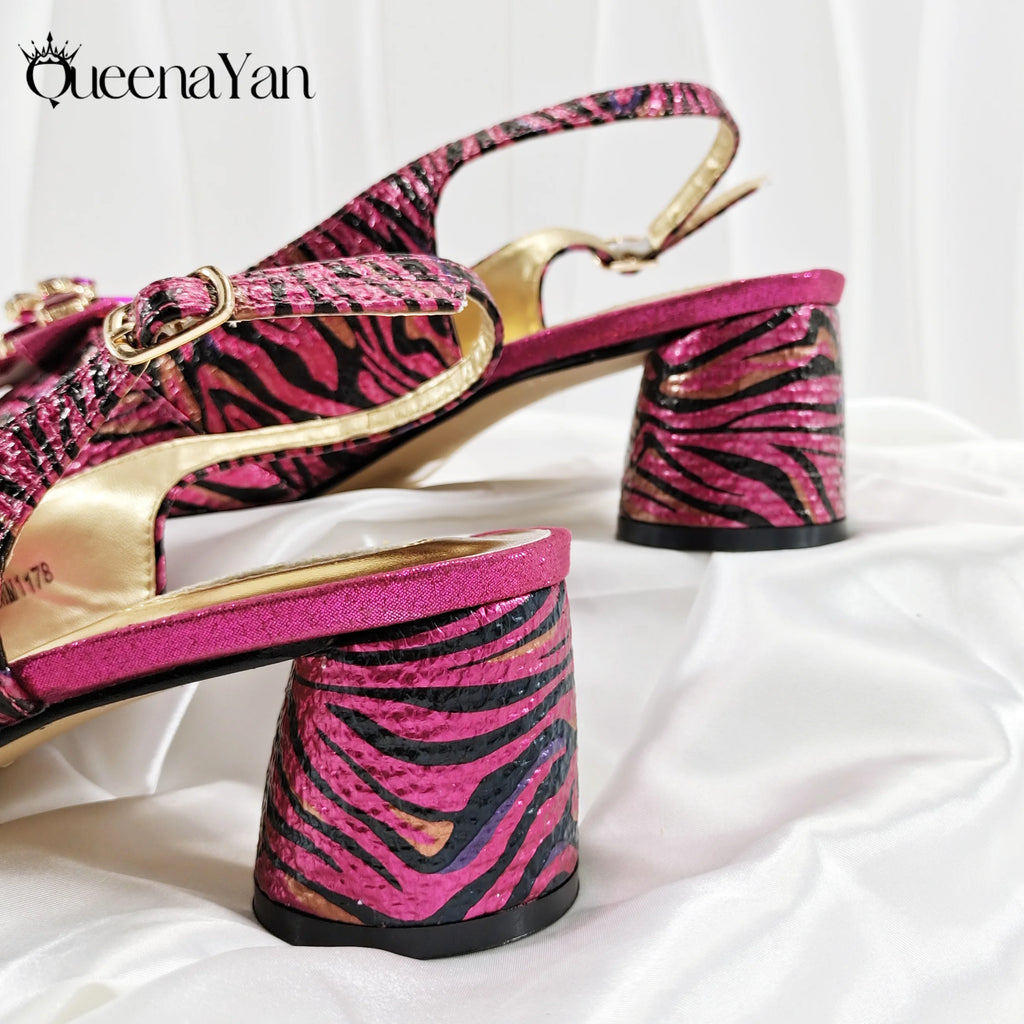 Queena Yan 2025 Women Elegant Gold High Heel Shoe and Matching Bag Set with Rhinestone Accents Stylish Peep Toe Design for Party