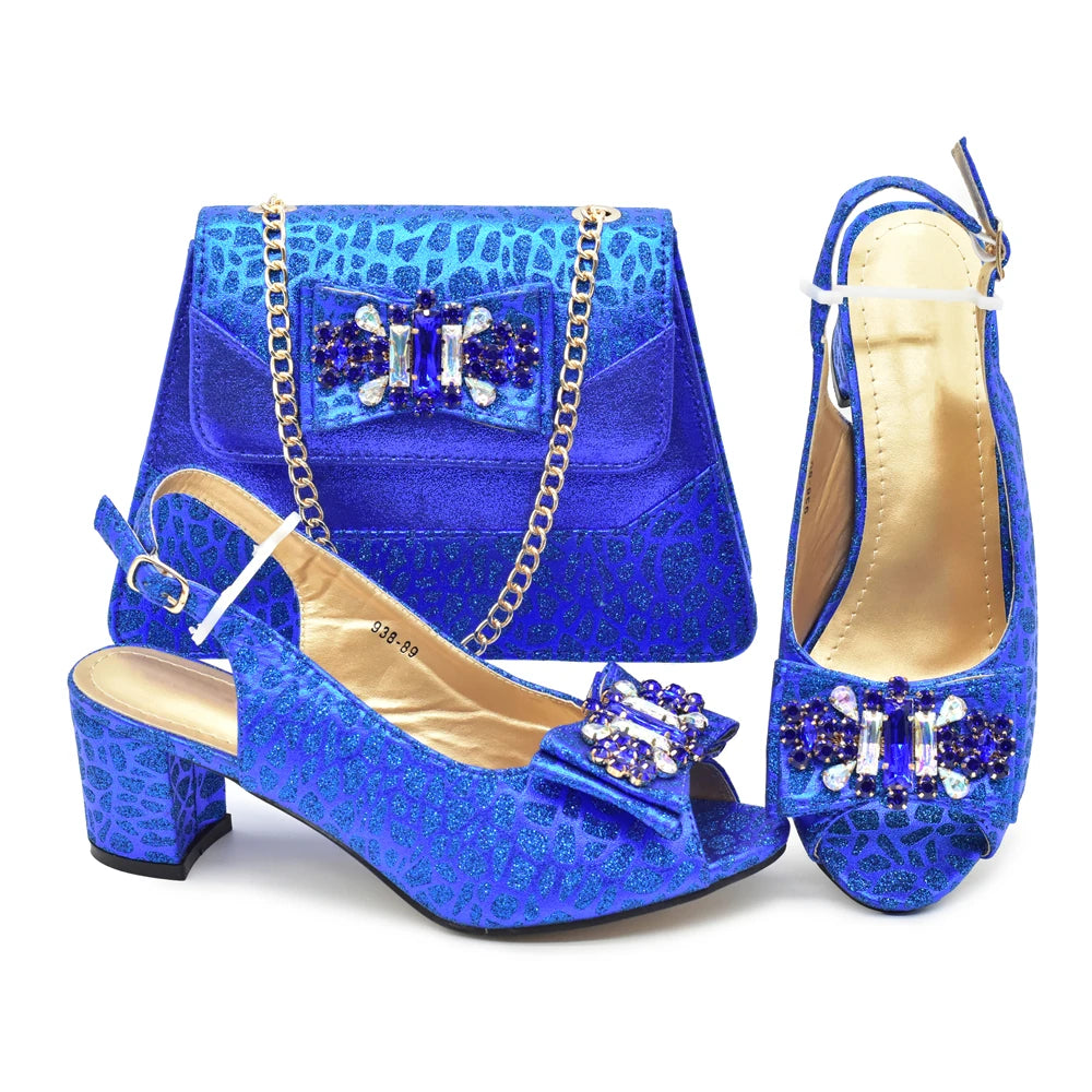 New Arrival Shoes and Bags To Match Set Nigeria Party Luxury Gold Color Wedding Italian Shoes Bag Set Decorated with Rhinestone
