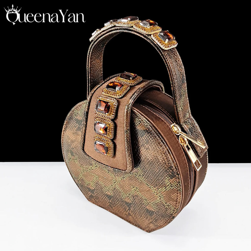 Queena Yan New Luxurious Italian Women's Party Shoes&Bag Set Elegant Golden Rhinestone  Sandals with Peep Toe High Heels Wedding