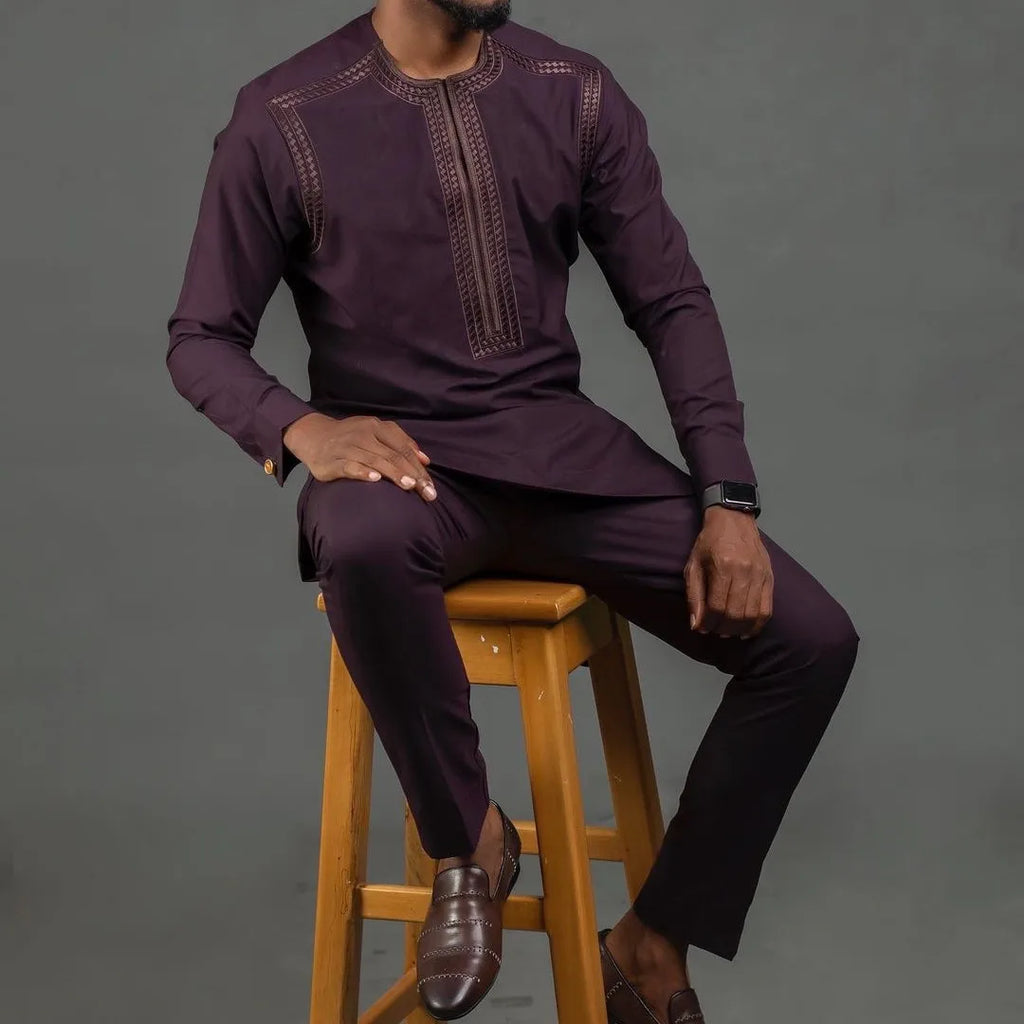 New Kaftan Men's Suit African Ethnic Style Long Sleeve Embroidered Casual Suit Men's Traditional Clothing 2 Piece Suit