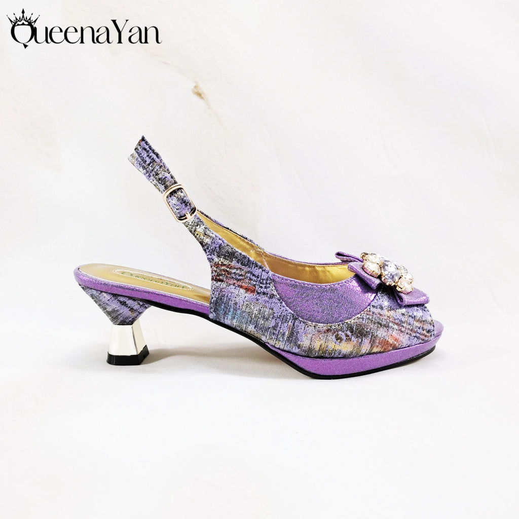 New Women High-Heel Shoes Elegant Wine Rhinestone Metallic Diamond Accents Paired with Match Handbag Exquisite Special-Material
