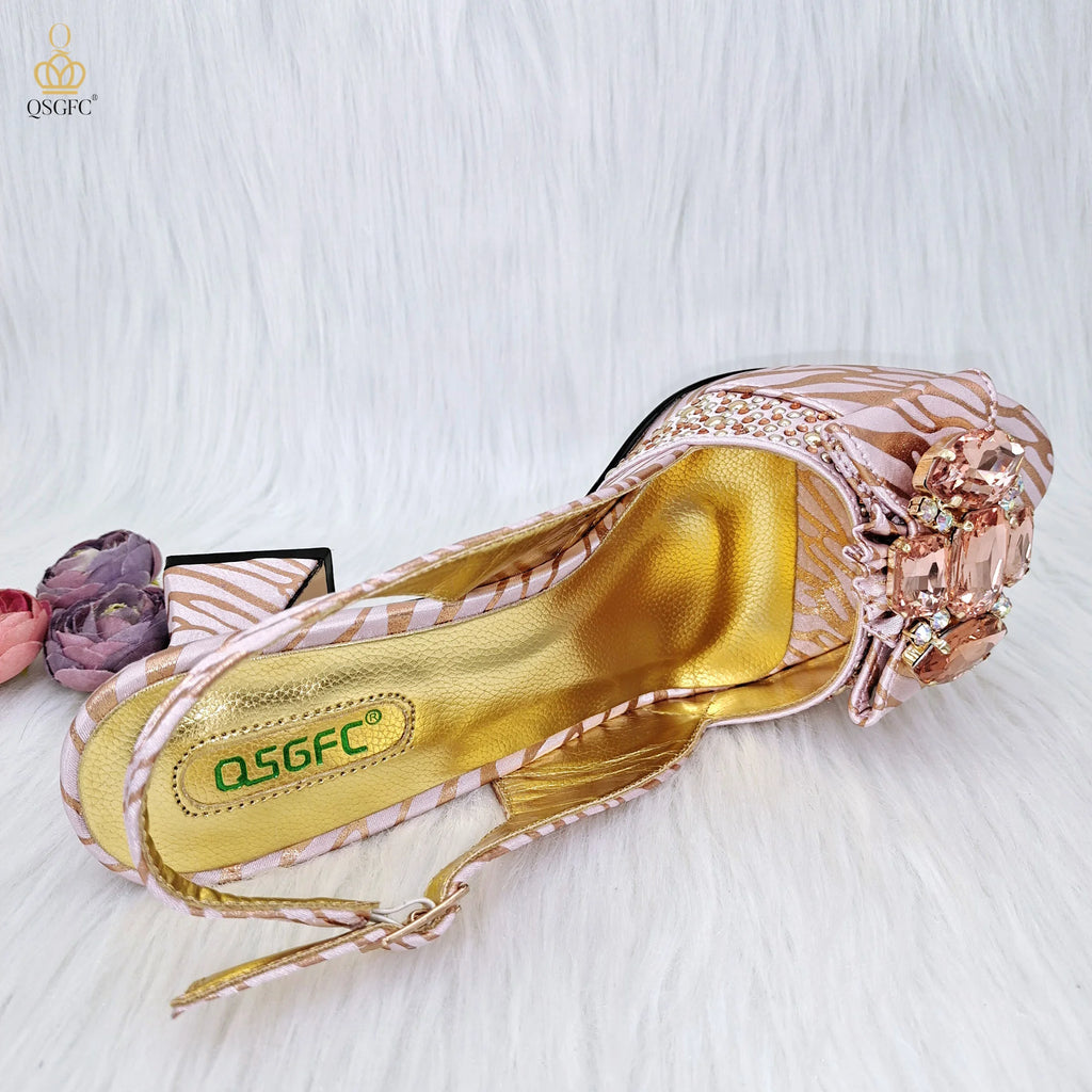 QSGFC The Latest Style Fashion Square High-Heeled Shoes Nigerian Ladies OL Commuting Or Party Bag Dual-Purpose Bag