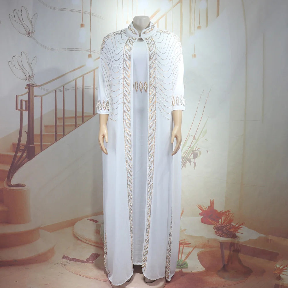 Luxurious elegant african dresses woman New luxury 2025 african dresses for woman Rhinestone combined with beads turkey dress