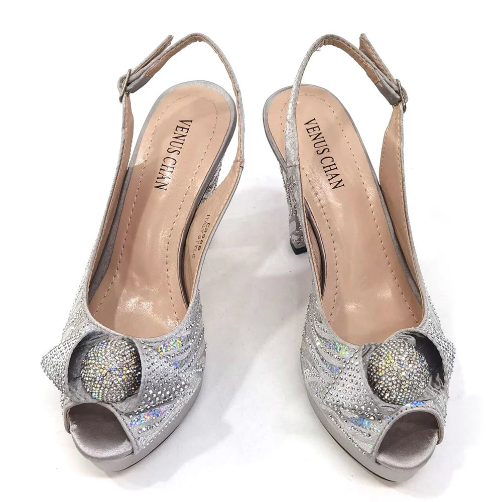 Venus Chan 2024 Newest Arrival Wine Red Color Peep Toe Women Sandals Shoes Matching Bag Set For Ladies Wedding Party Pump