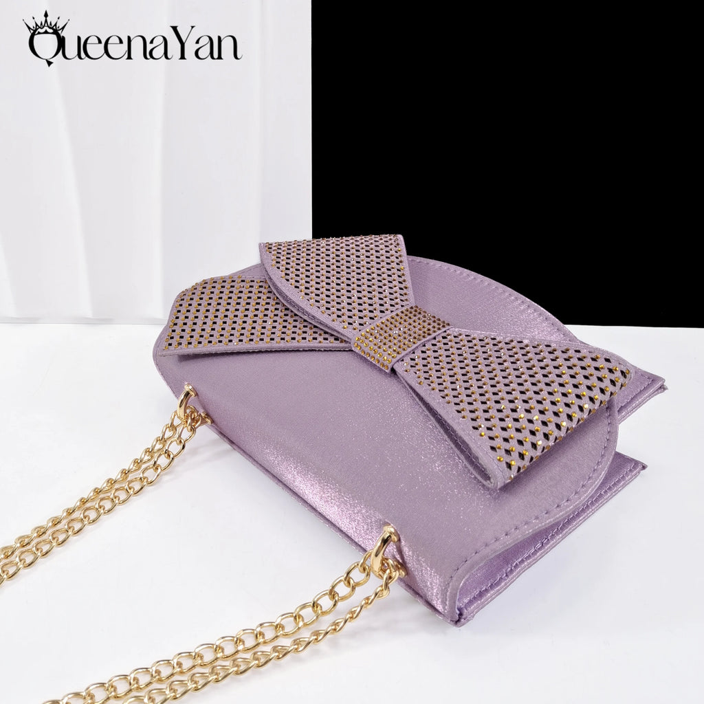 Queena Yan Newest Italian Design Special Synthetic Fabrics Women's Matching Shoe and Bag Set High Heel for Weddings and Parties