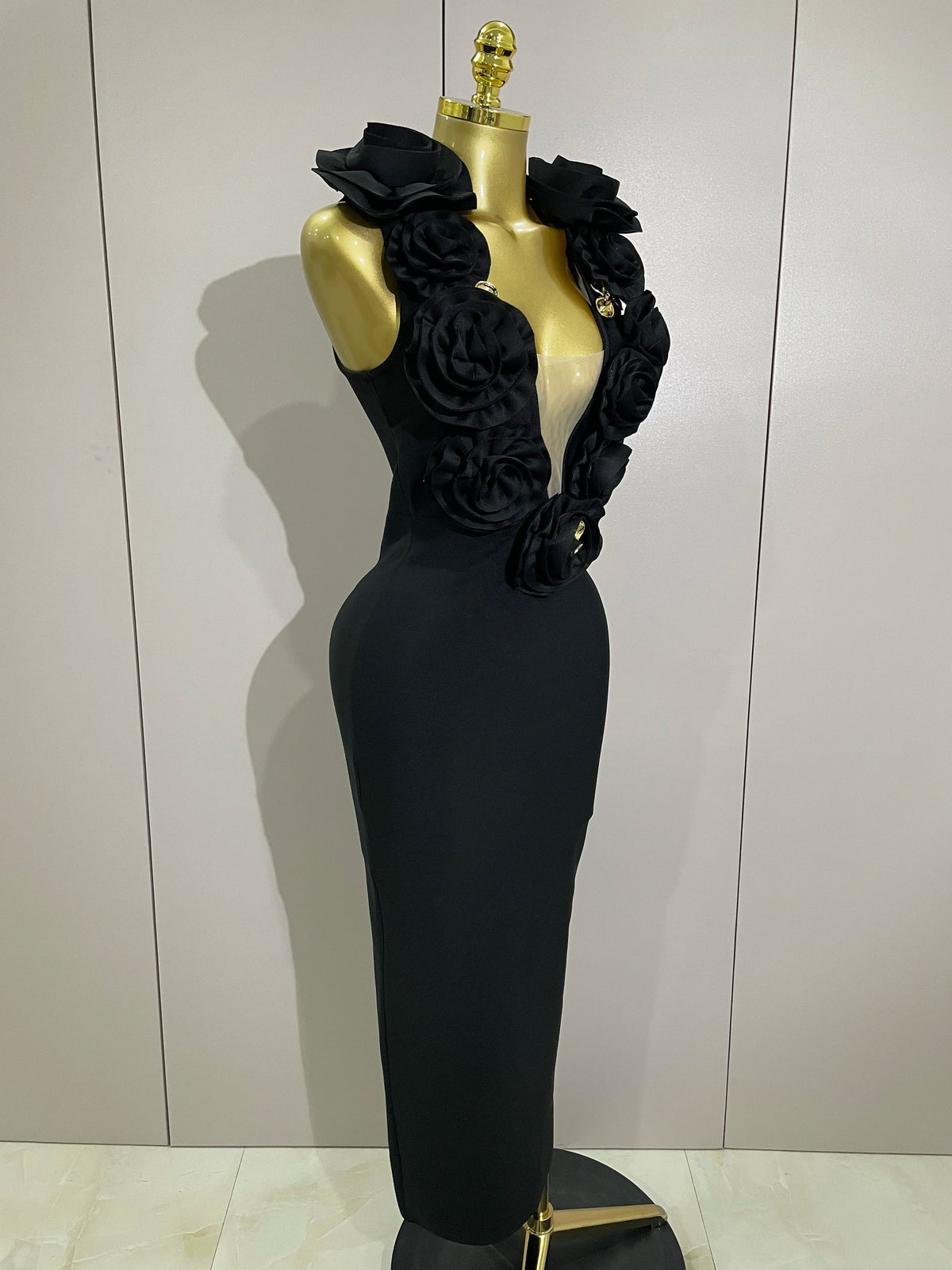 2025 Sexy Fashion Black 3D Flower Sleeveless Bodycon Long Bandage Dress Women Celebrity Elegant Party Birthday Dress Vestidos