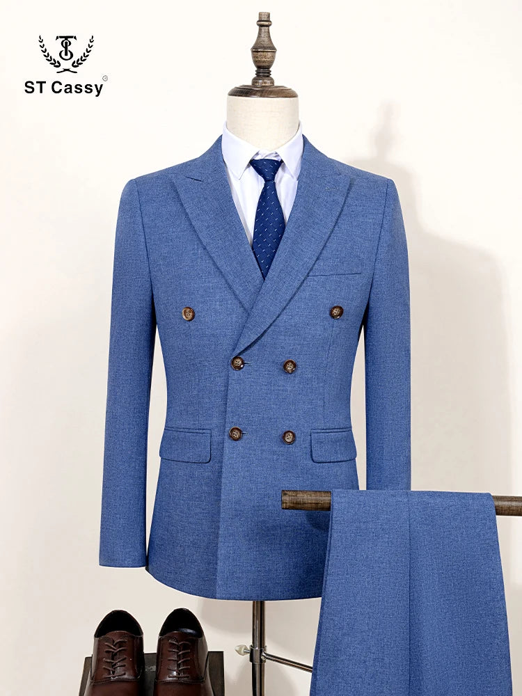 ST Cassy new Elegant Man Suit Two-piece dress light blue Modern Wedding Party Suits for Men Stylish Business office suit tuxedo
