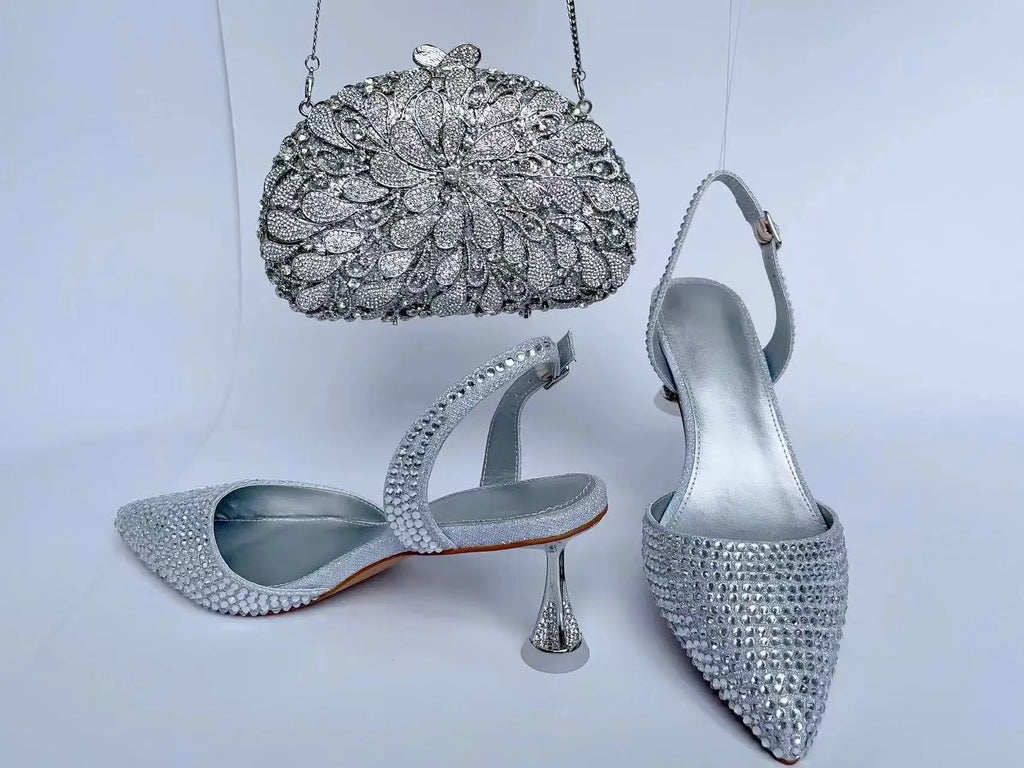 Women's Blue Color Rhinestones high heeled Shoes With Heart Clutch Diamond high-heeled Stiletto sandals For Wedding