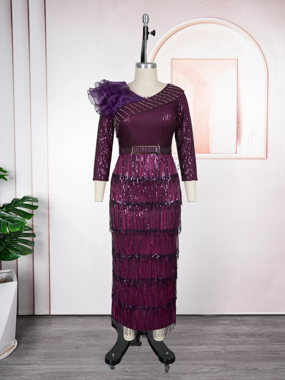 Plus Size African Party Dresses for Women 2025 New Dashiki Tassel Sequin Wedding Evening Gown Elegant Turkey Muslim Maxi Dress