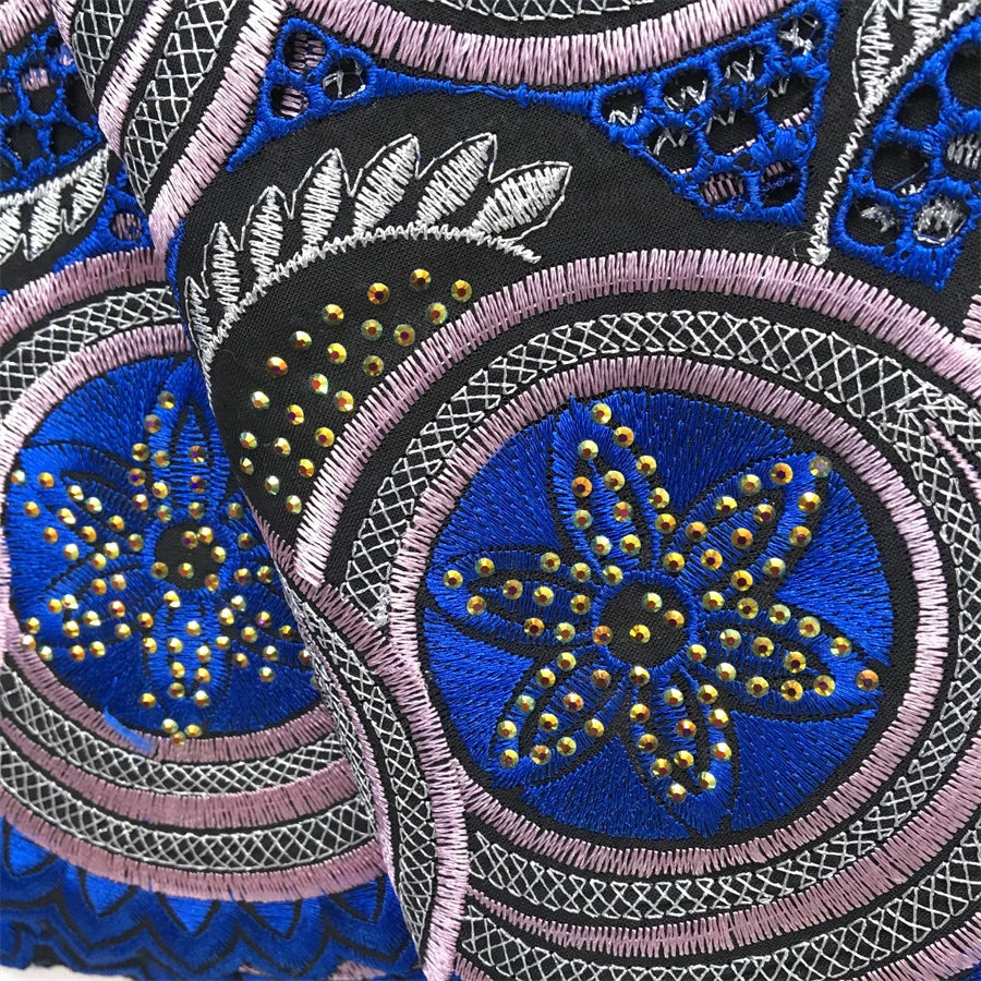 SJD LACE Swiss Voile African Stones Cotton Lace Fabrics 5 Yards 2024 High Quality Nigerian Lace for Women Party Dresses Sew 4079