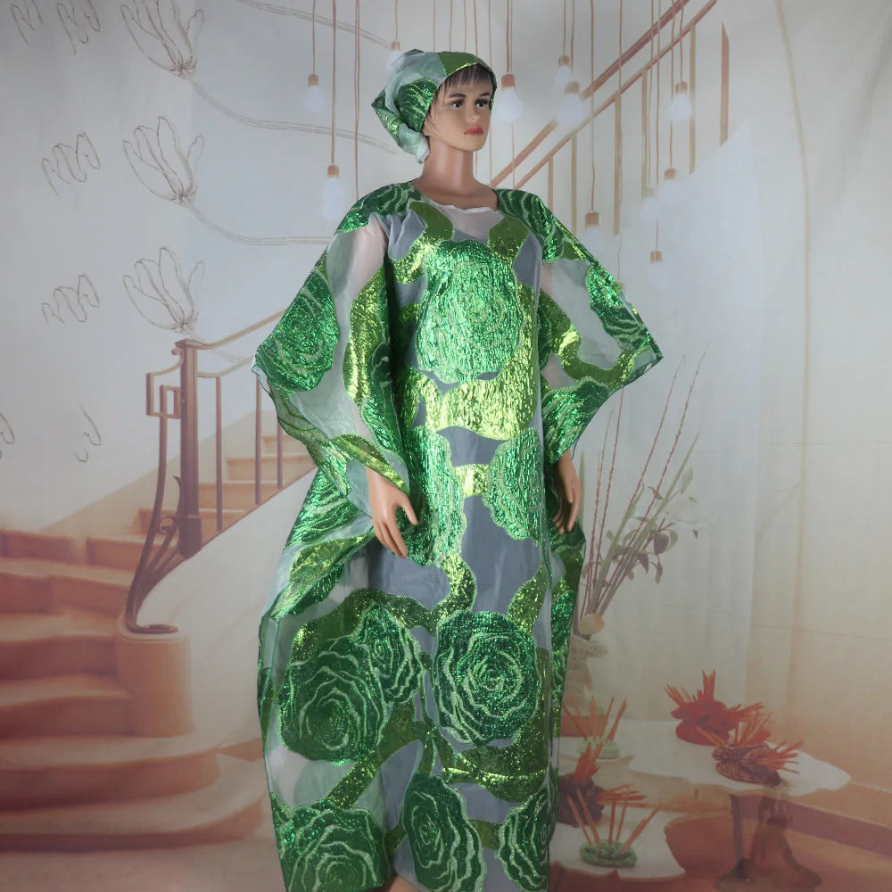 Luxury Nigerian African Two-Piece Set Dress for Women with Headscarf Latest Style Wearable Clothing