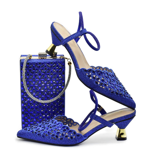 2024 Nigerian Style Rhinestone Low Heel Sandals for Women Fashion Party Women Wedding Shoes and Bags Set Wedding Shoes Bride
