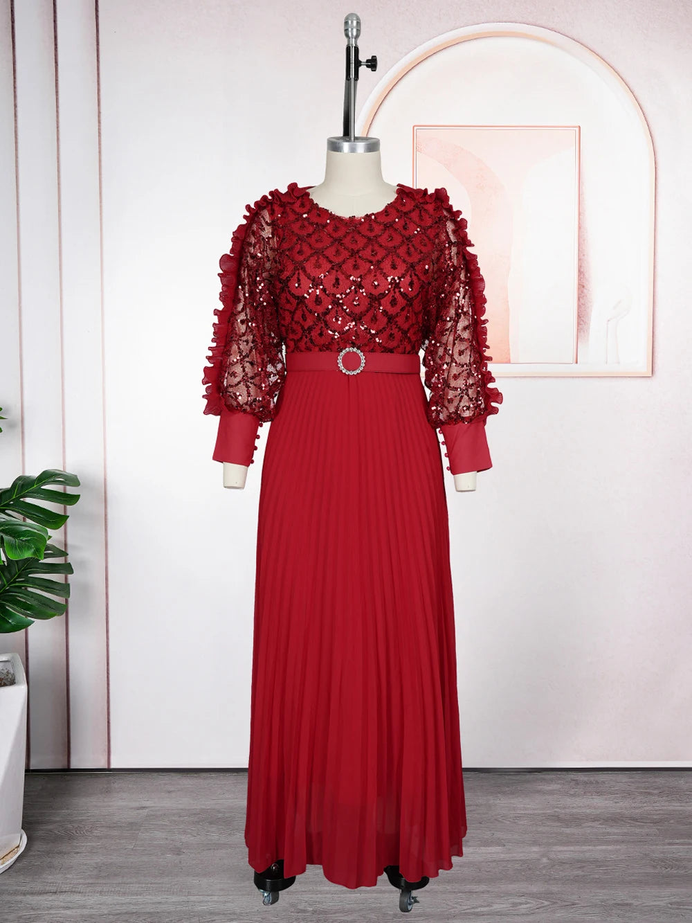 Wedding Party Prom Dress Dubai African Women Luxury Sequin Pleated Long Dress Ankara Dashiki Turkey Clothes Formal Occasion Gown