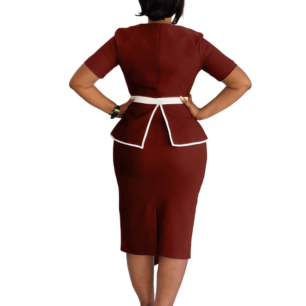 Elegant Fashionable Stretchy Short Sleeve Wrap Body Midi Dress Large Size African Style Commute Dress High Waist Skirt