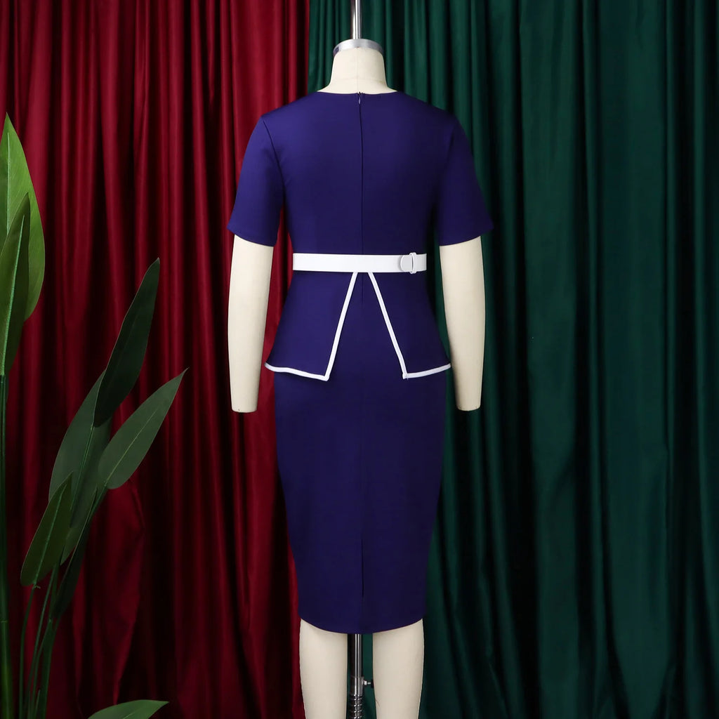 Elegant Fashionable Stretchy Short Sleeve Wrap Body Midi Dress Large Size African Style Commute Dress High Waist Skirt