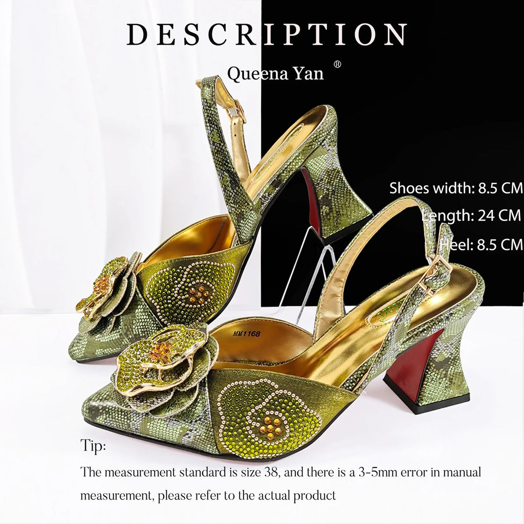 2025 Premium Ladies Party Shoes and Bag Comfortable New Square Heels with Hand Bag For Wedding Or Work