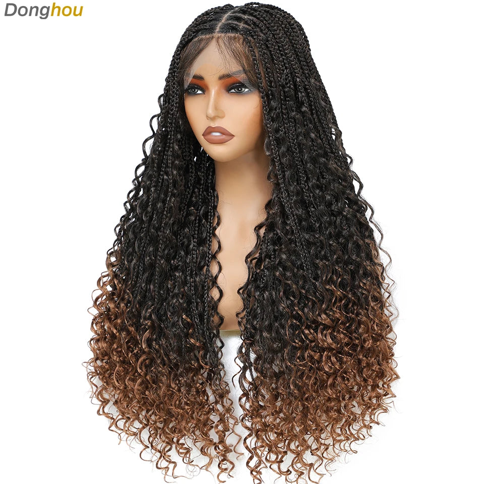 Ombre Boho Knotless Braided Wigs for Black Women 1B T30 Colors Bohemian Box Braids Wigs Perruques Tresses Africaines Naturelles