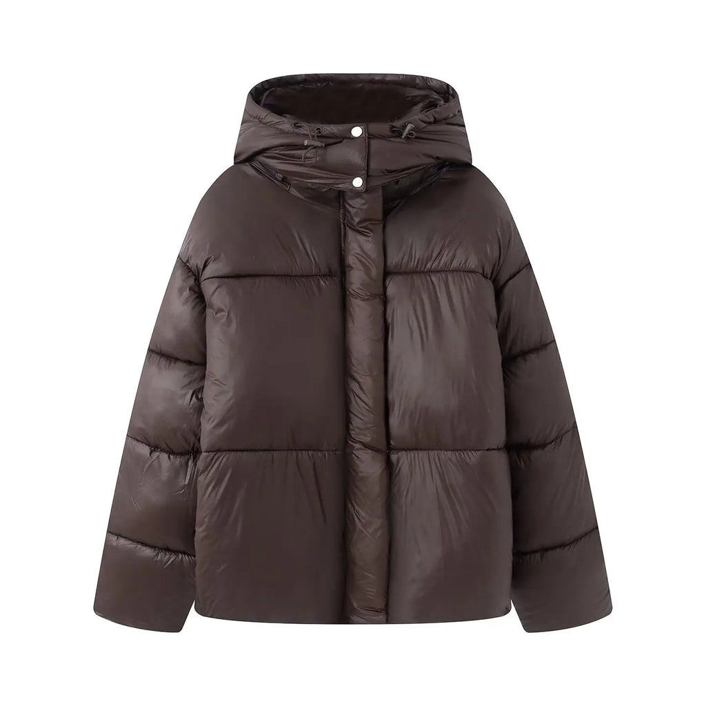 HH Female Winter Casual High Collar Warm Jackets Solid Hooded Long Sleeve Buttons Zipper Woman's New Fashion Loose Coats 2 Color