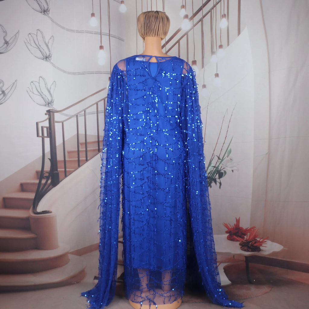 New Design Elegant African Dresses two-piece dress Luxury African Dress Mesh sequins Dresses African Women