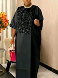 Bubu Kaftan Dress for Church African Dresses Women Shiny Sequined Traditional Africa Clothing Long Loose Patchwork O Neck Gowns
