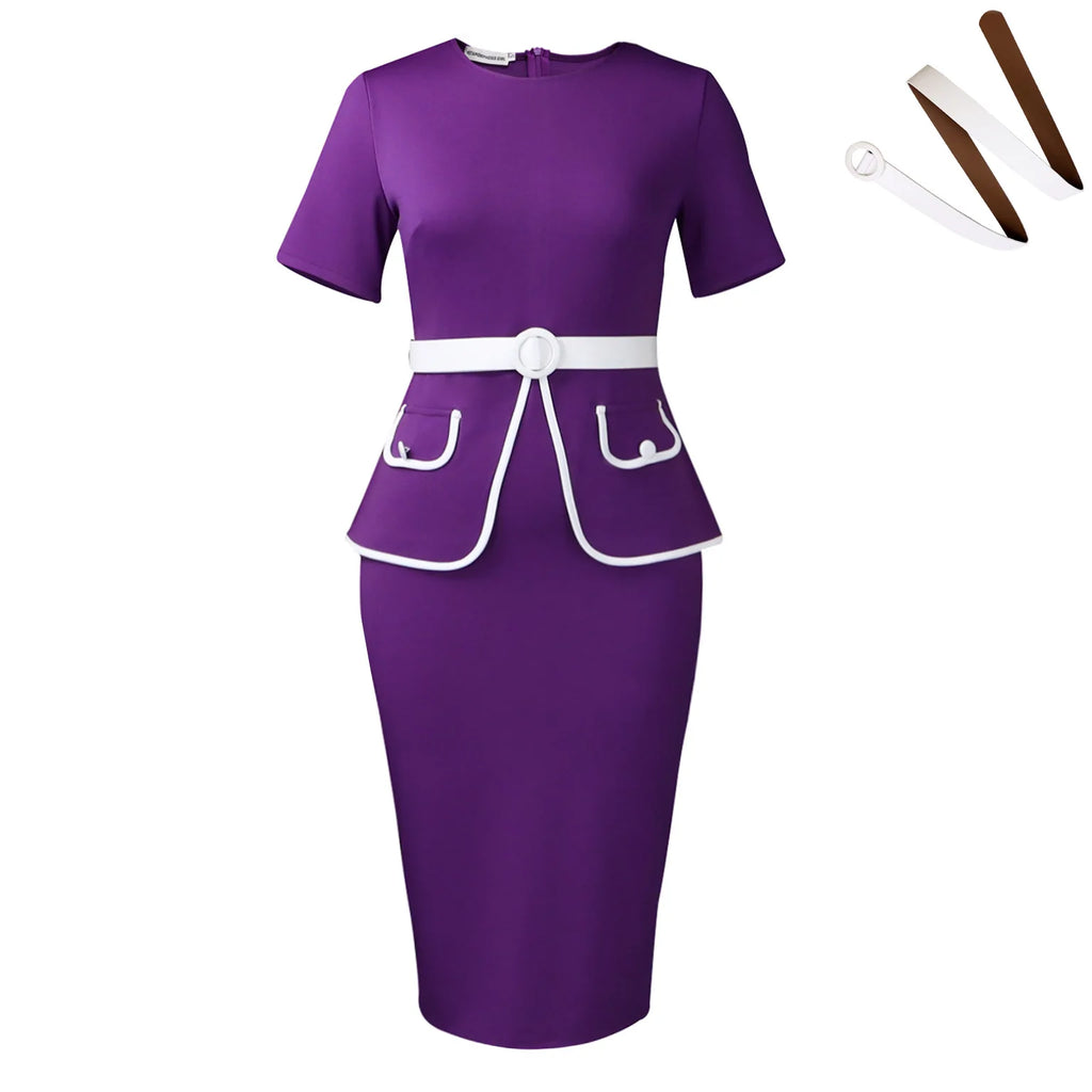 Elegant Fashionable Stretchy Short Sleeve Wrap Body Midi Dress Large Size African Style Commute Dress High Waist Skirt
