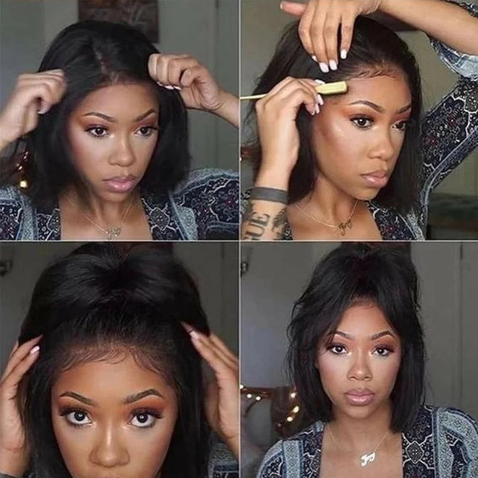 Glueless Wig Human Hair Kinky Straight Bob Wig Lace Front Human Hair Wigs For Women HD Transparent Full Lace Frontal Wig Yaki