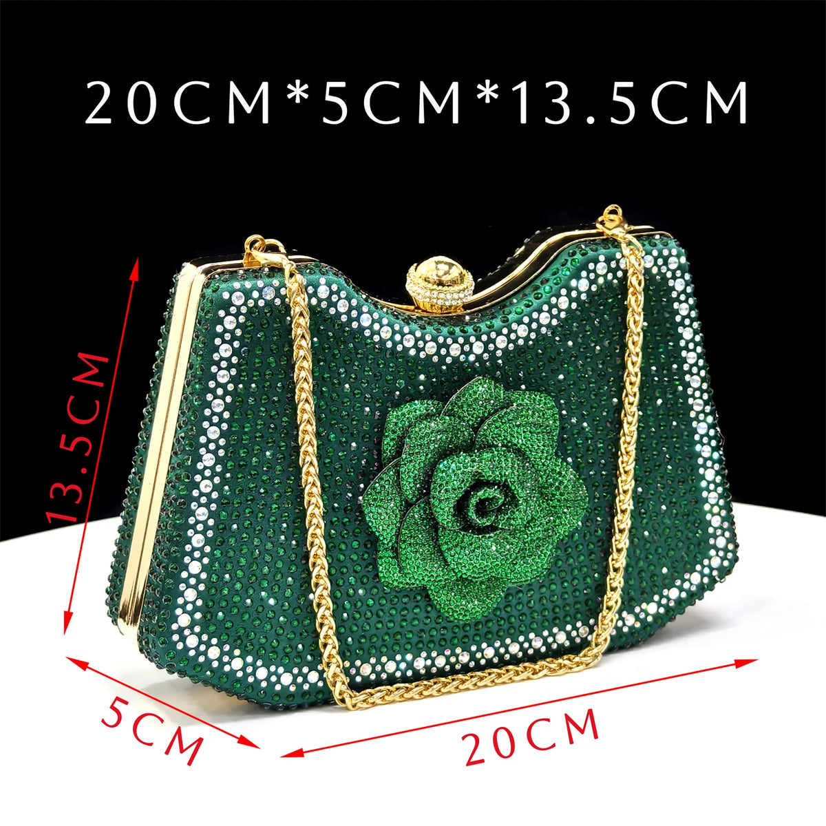 Venus Chan 2025 Elegant Shiny Green Handbag & Medium Heel Shoe Set with Exquisite Handmade Floral Accents for Weddings & Parties