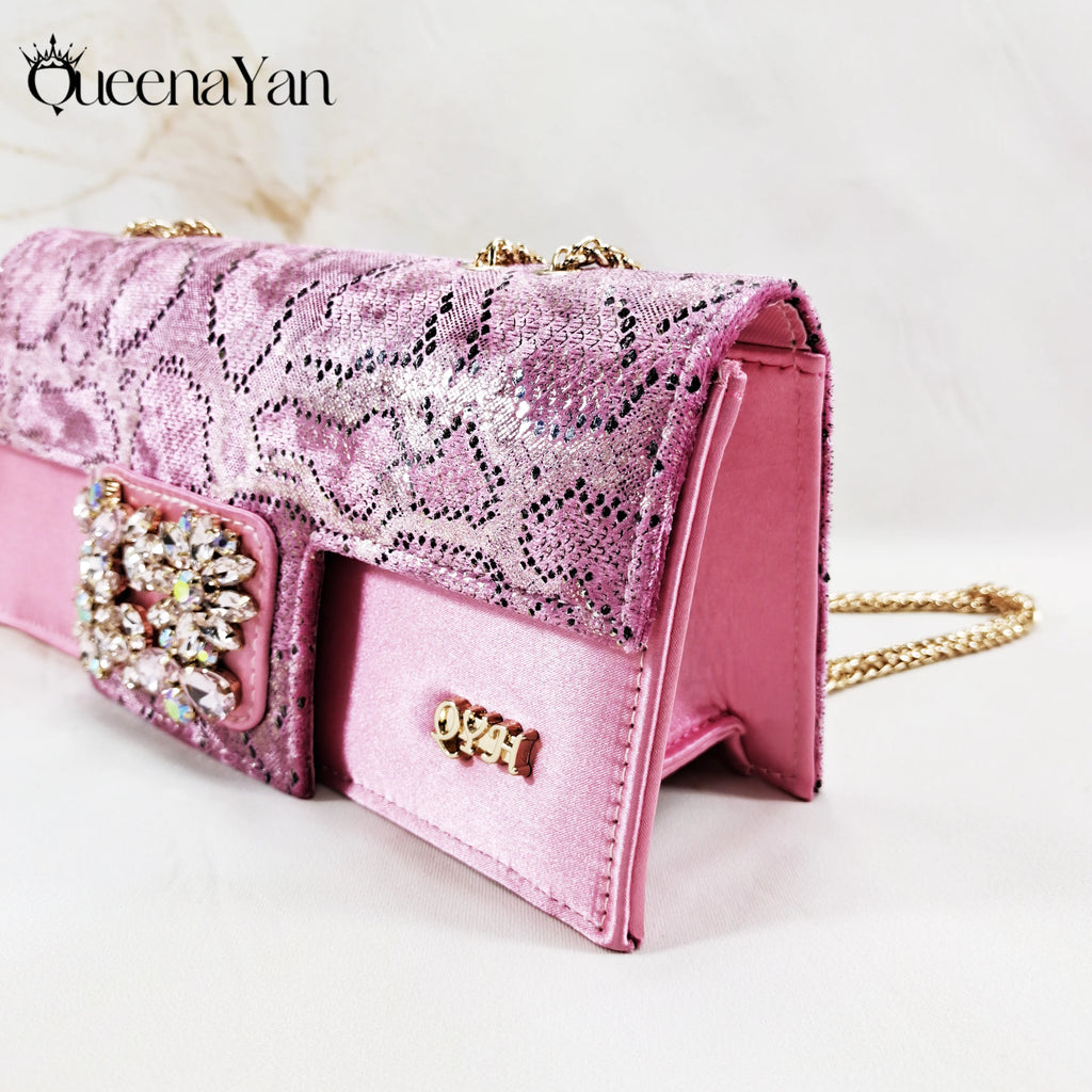 Queena Yan Newest Special Synthetic Fabrics Italian Design Women's High Heel Matching Shoe and Bag Set for Weddings and Parties