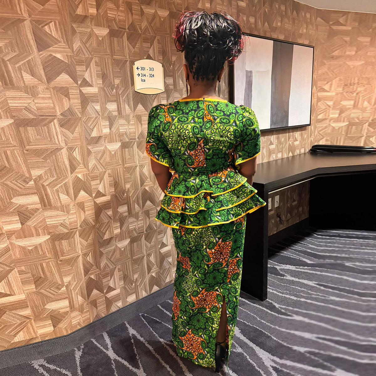 Elegant African Dresses for Women Dashiki Ankara Print Puff Sleeve Ruffles Top and Skirt 2 Pieces Sets with Headscarf 2526032