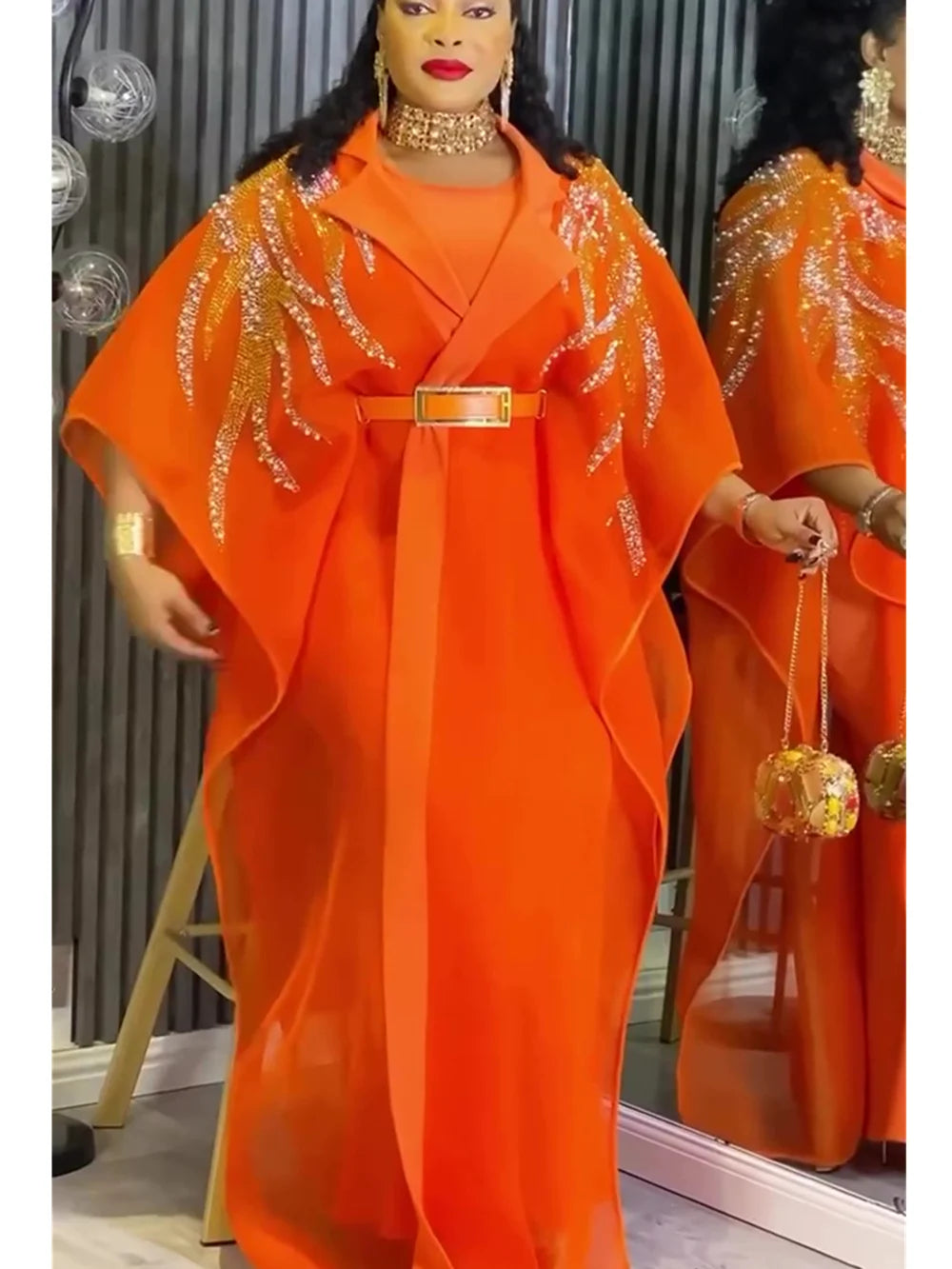 2 PCS Sets African Clothes for Women Dashiki Diamond Outfits Gown Plus Size Turkey Wedding Party Dresses Kaftan Boubou Robe
