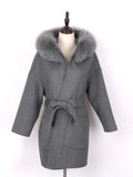 Faced Wool Ladies Winter Jacket Hooded coats Women Luxurious Real Fox Fur Coat Lose Clothing Cashmere Double