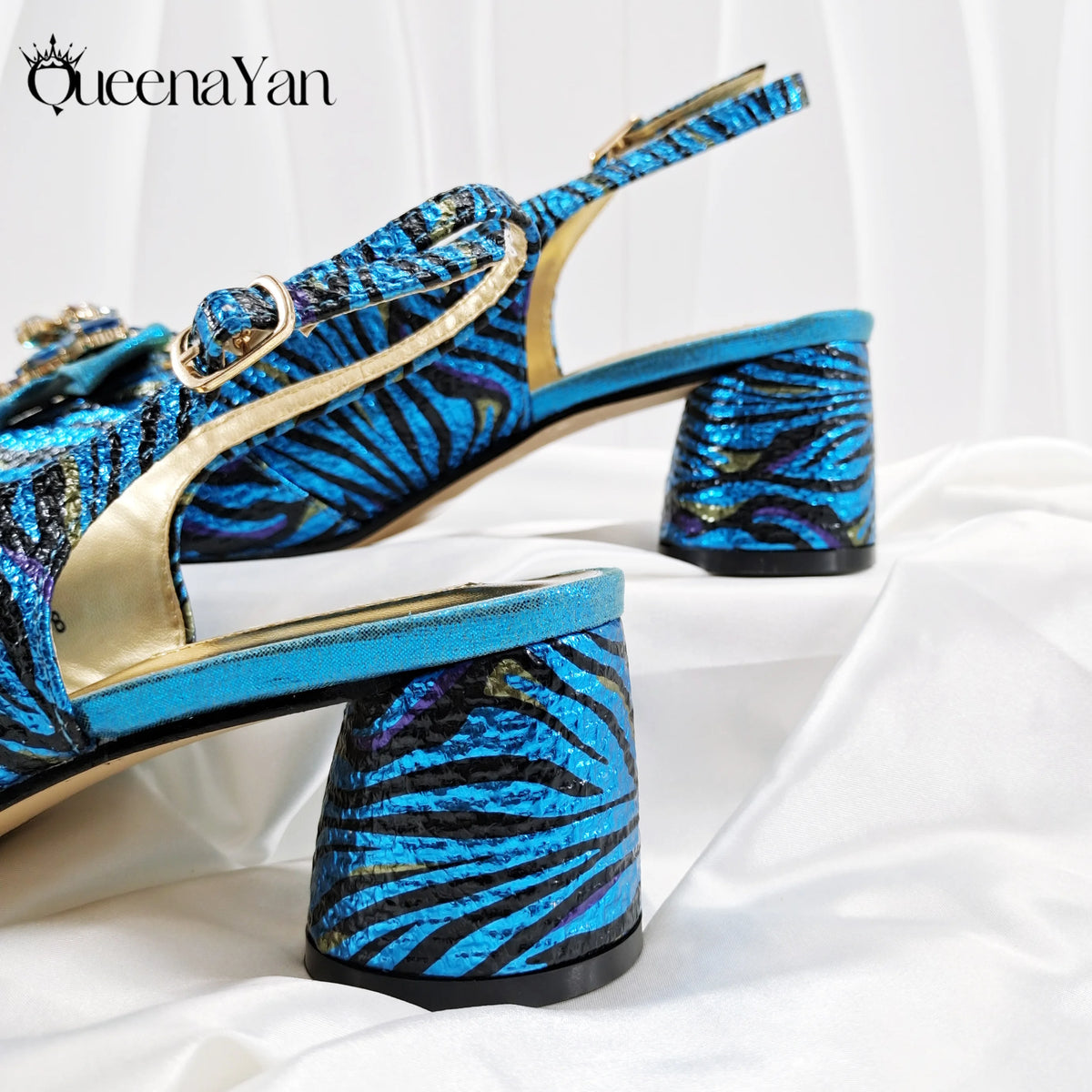 Queena Yan 2025 Women Elegant Gold High Heel Shoe and Matching Bag Set with Rhinestone Accents Stylish Peep Toe Design for Party