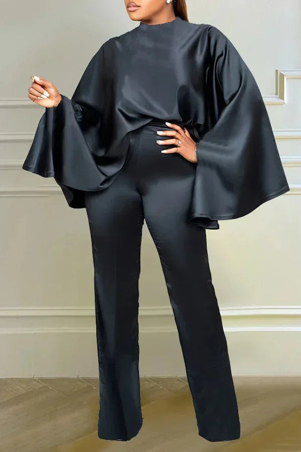 2024 Spring Autumn Elegant Africa Long Cloak Sleeve O-neck Polyester 2 Piece Top Long Pant Matching Sets Dashiki Africa Clothing