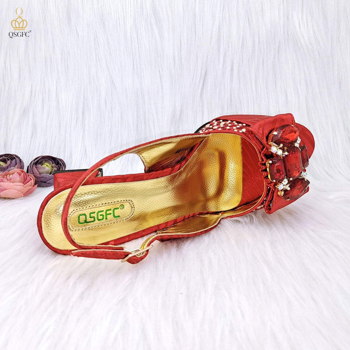 QSGFC Red Color Elegant lady Fashion Peep Toe Shoes Bride Comfortable Party Ladies Shoes and Bag Set  for women