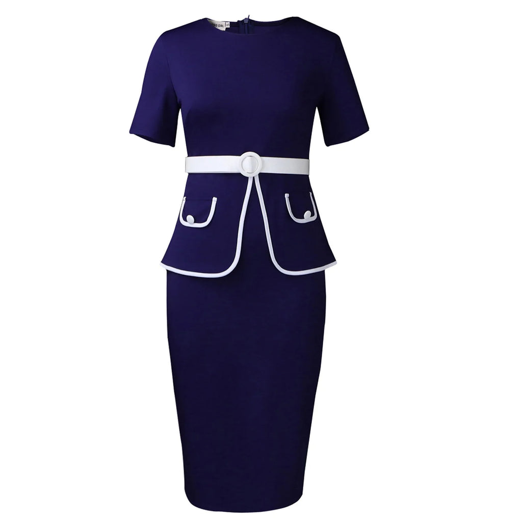Elegant Fashionable Stretchy Short Sleeve Wrap Body Midi Dress Large Size African Style Commute Dress High Waist Skirt