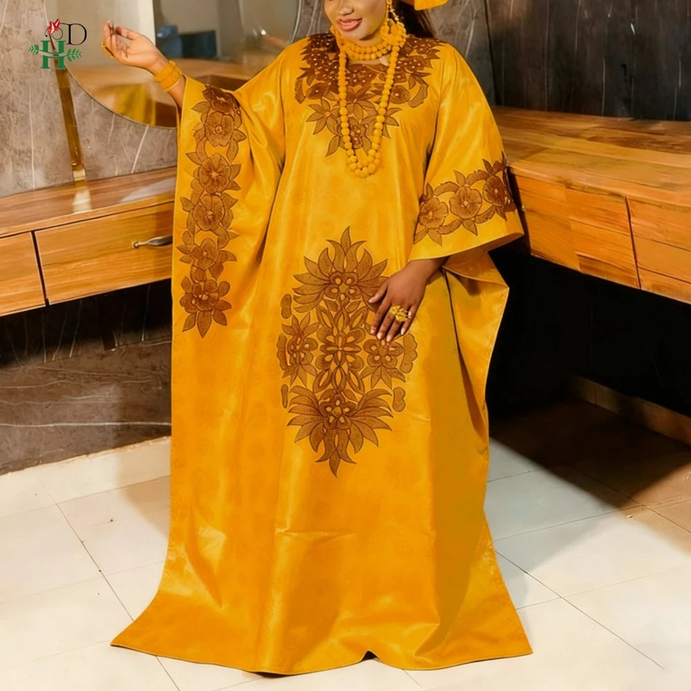 2026 African dresses for woman Kaftan Dress Embroidery Bazin Riche Traditional outfit for wedding Party Church Gown Turkey Dress